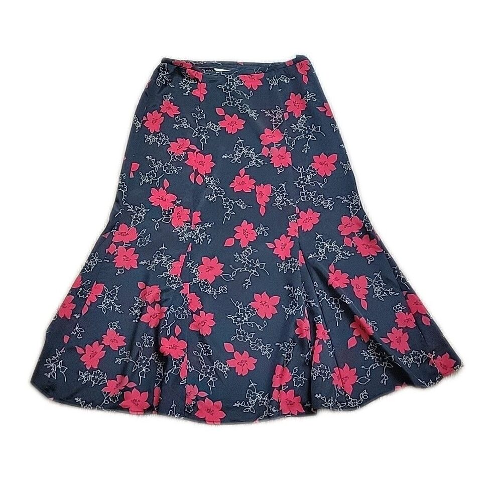 Kathie Lee Classy Career Long Maxi Skirt ~ Sz 14 ~ Black ~ Floral ~ Zips on Side